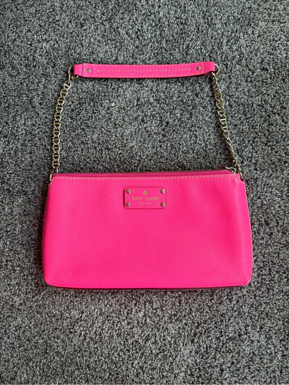 kate spade Neon Pink Leather Chain Wristlet with Gold Hardware